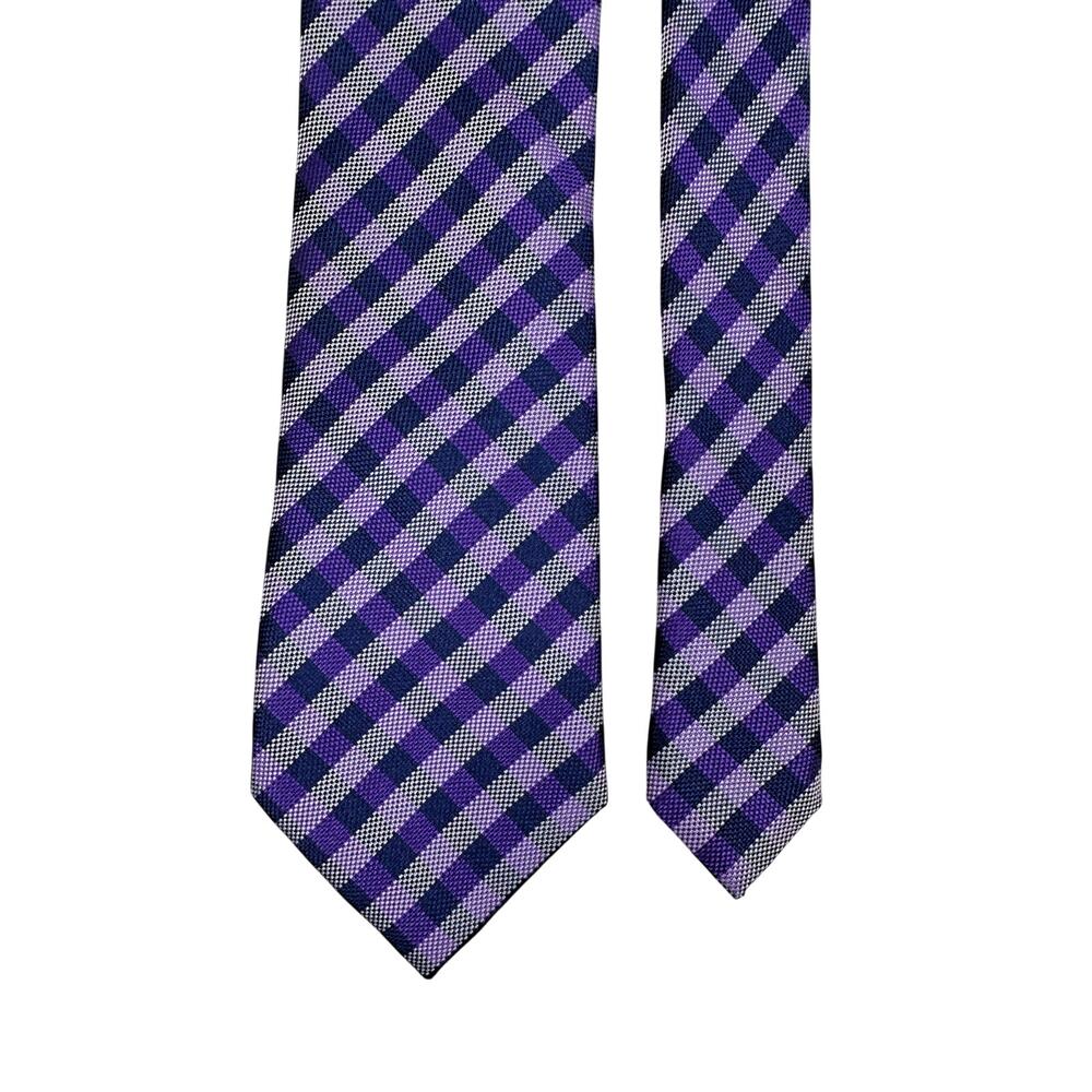 Club Room Purple Blue Check Silk Tie Men’s Classic Plaid Necktie